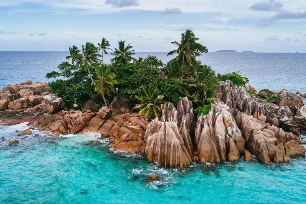 Seychelles' iconic granite boulders on an islet.