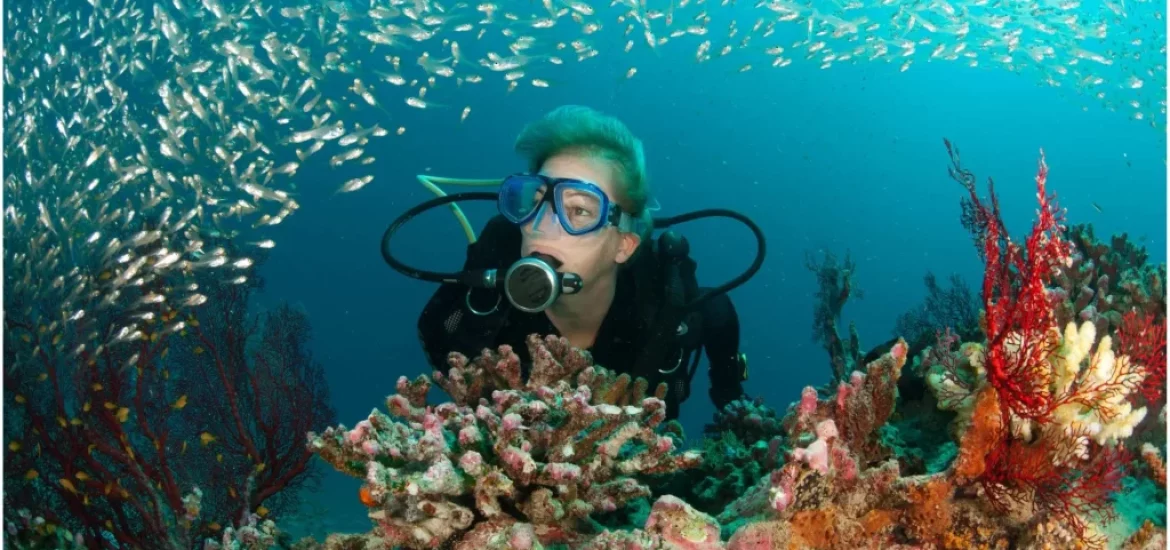 A tourist enjoying Scuba diving.