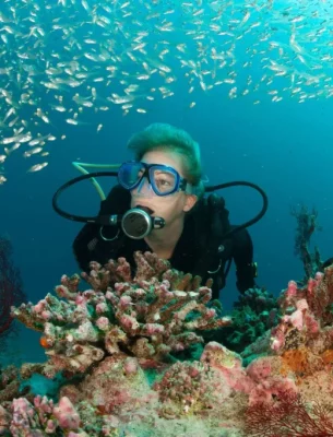 A tourist enjoying Scuba diving.