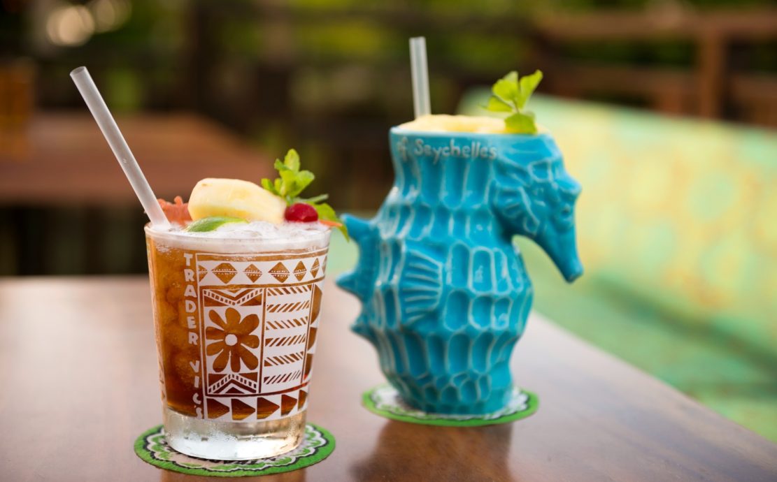 Two tropical drinks, one in a Trader Vic