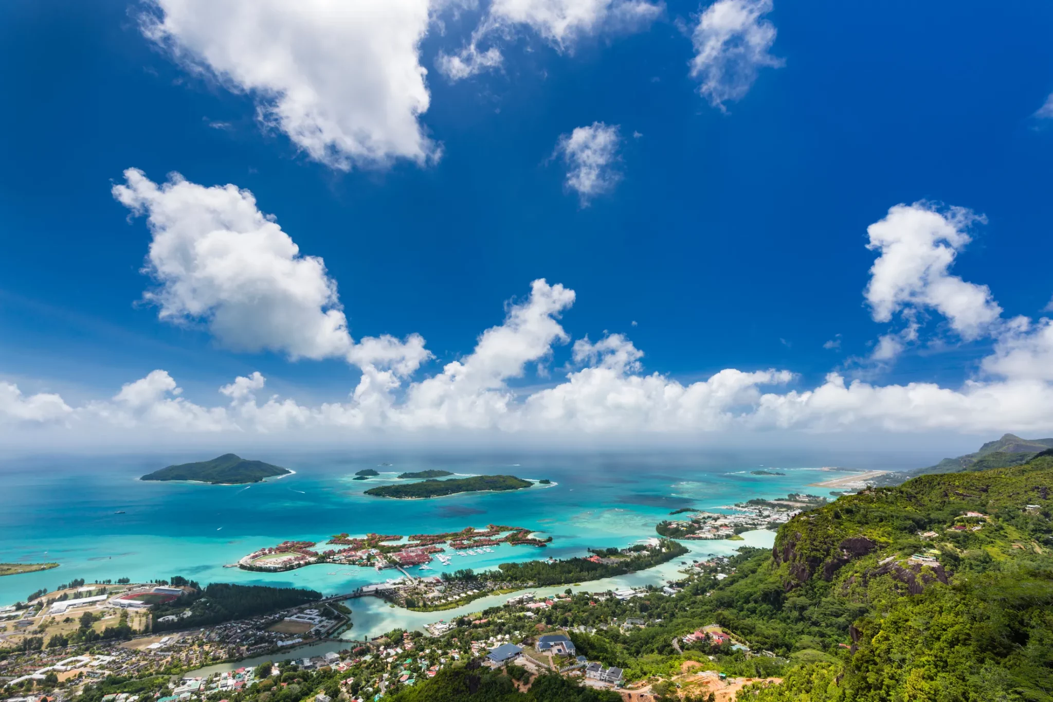 View of Mahe Seychelles with the capital Victoria in the foreground
