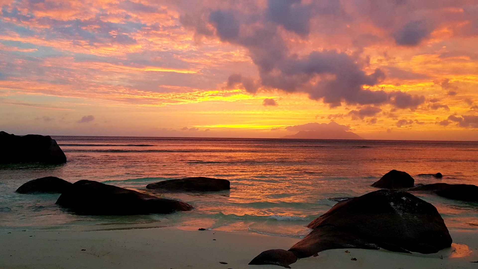 Sunset at Beau Vallon Beach in Seychelles.