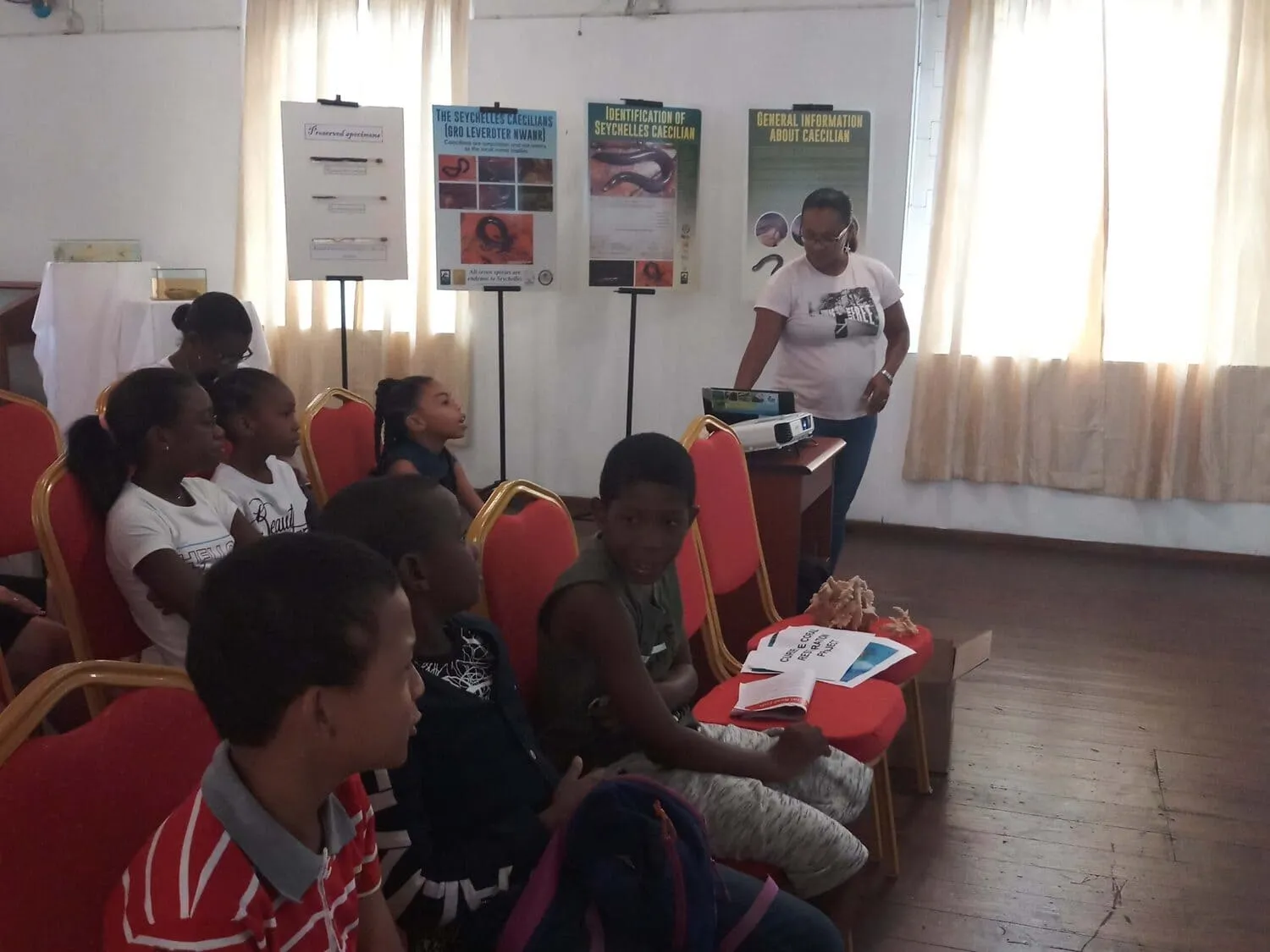 Children attending an educational session at the Seychelles Natural History Museum.